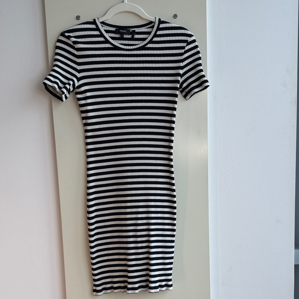 Theory Black and White Striped Mini Dress